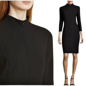 Akris Women’s 10 Black Wool Long Sleeve Zip Front Higher Neck Minimalist Dress